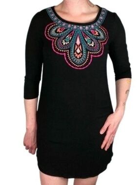 Flying Tomato Black Tunic with Multicolor Embroidered Yoke